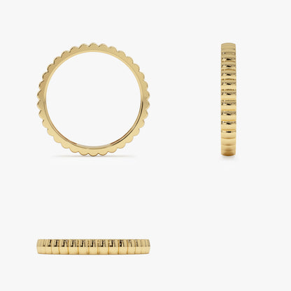 14K Ribbed Gold Band | 2.5MM Thin Stacking Ring | Textured Jewelry for Women | VLOVE