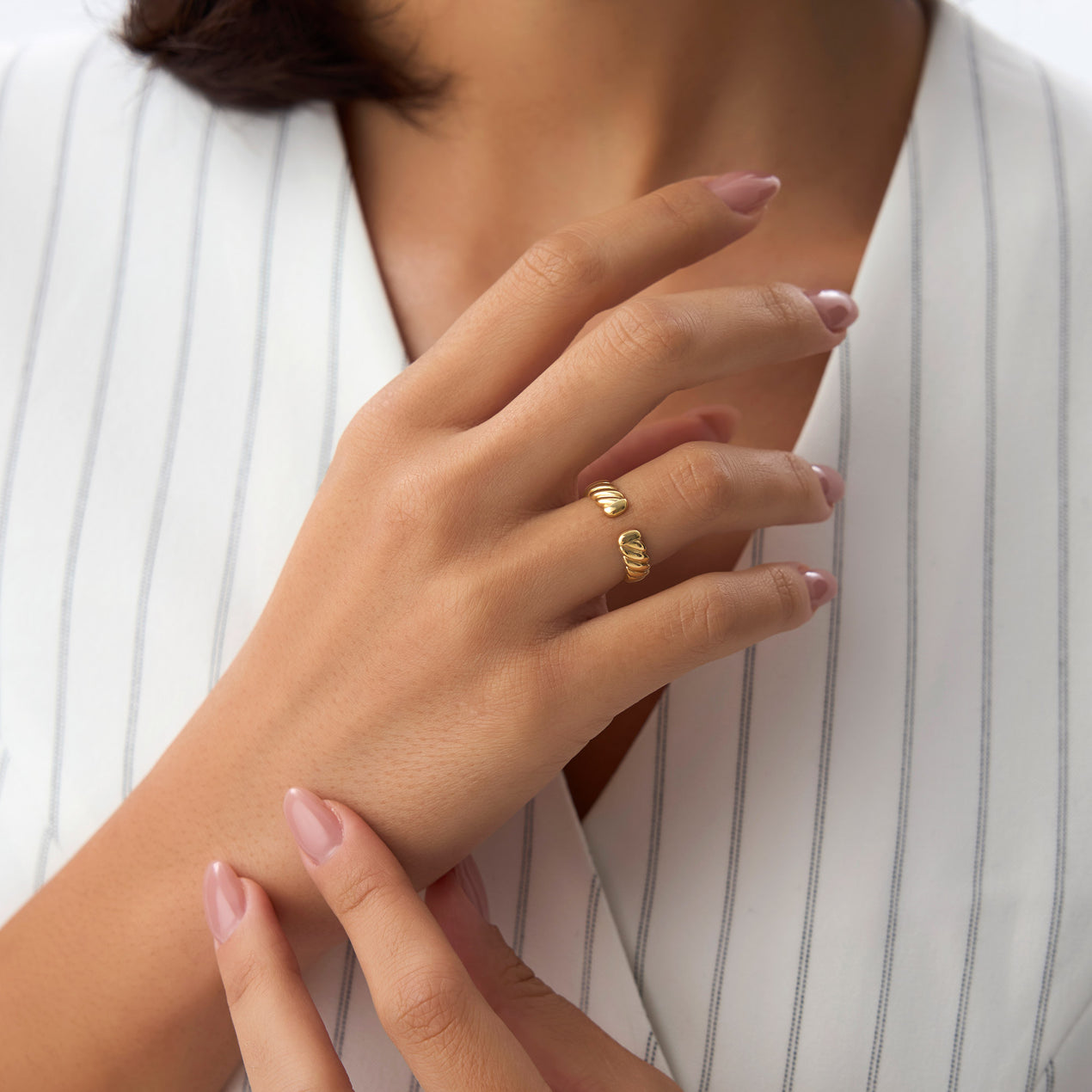 14K Rope Cuff Ring | 5MM Solid Gold Statement Band | Textured Jewelry for Men & Women | VLOVE