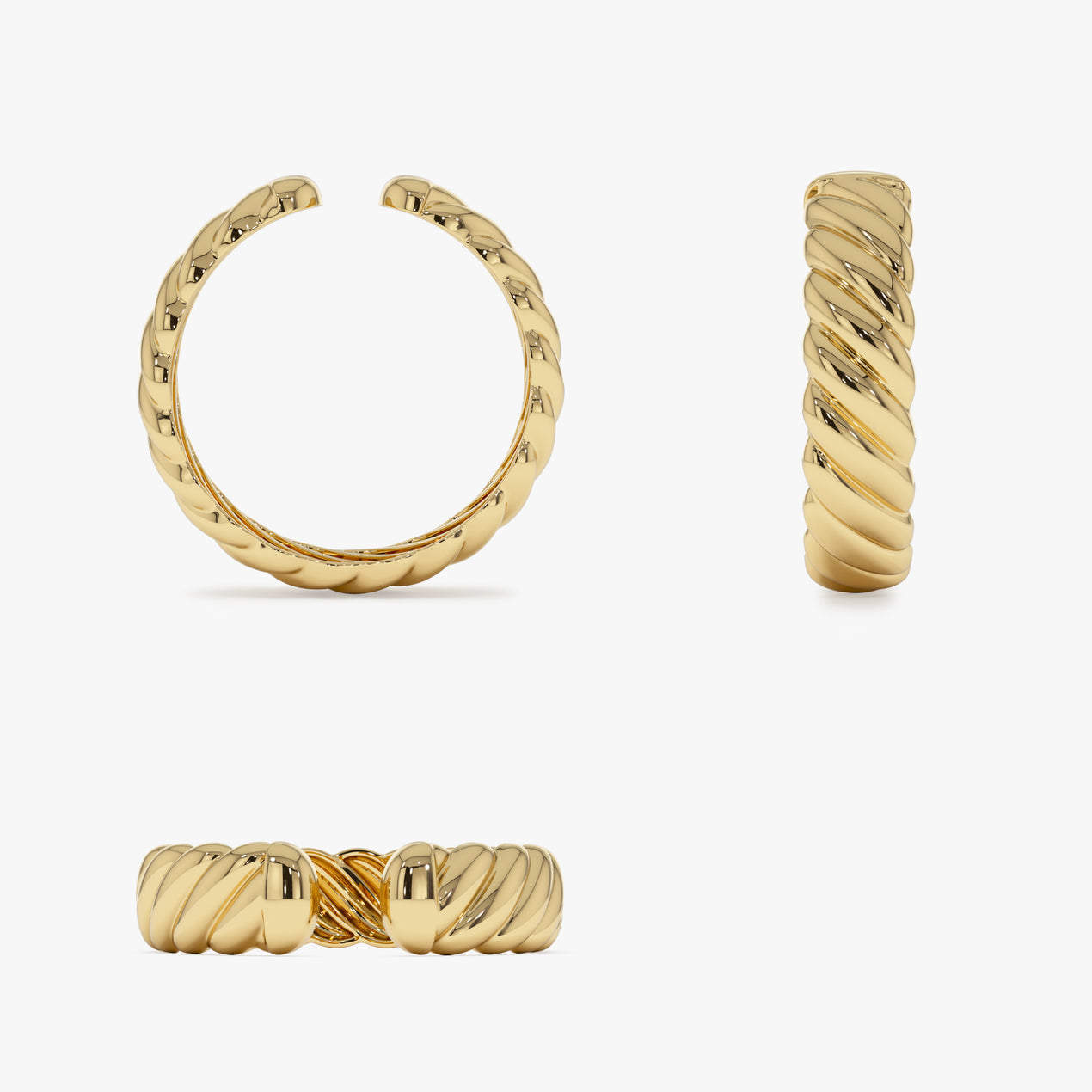 14K Rope Cuff Ring | 5MM Solid Gold Statement Band | Textured Jewelry for Men & Women | VLOVE