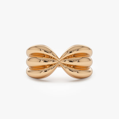 14K Gold Bowknot Ring | Vintage Style Sculpted Dome Band | 10MM Statement Jewelry for Women | VLOVE