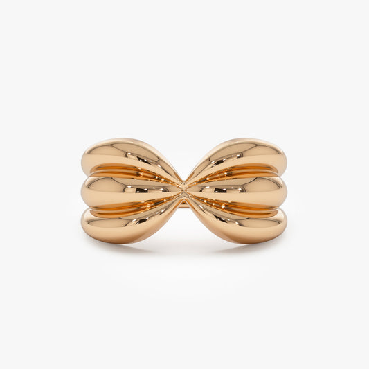 14K Gold Bowknot Ring | Vintage Style Sculpted Dome Band | 10MM Statement Jewelry for Women | VLOVE