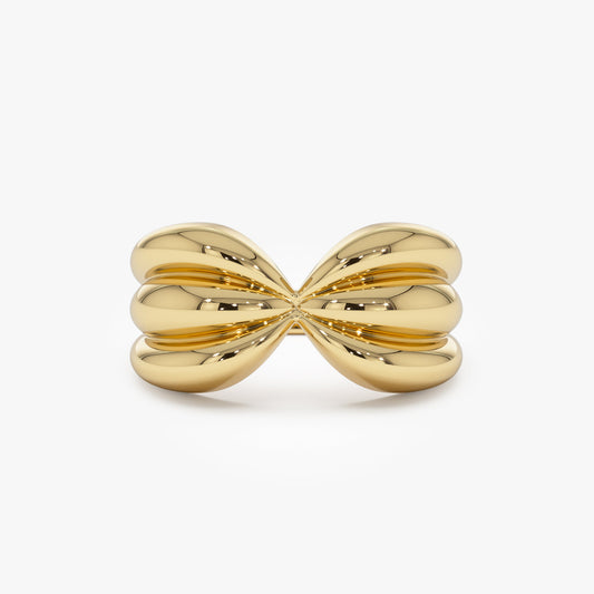 14K Gold Bowknot Ring | Vintage Style Sculpted Dome Band | 10MM Statement Jewelry for Women | VLOVE