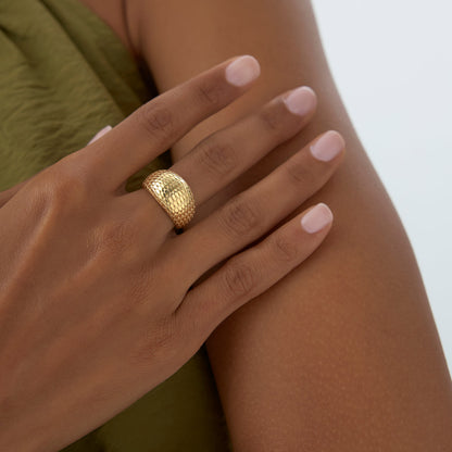 14K Solid Gold Snake Skin Ring | Chunky Textured Band | Unisex Statement Jewelry | VLOVE