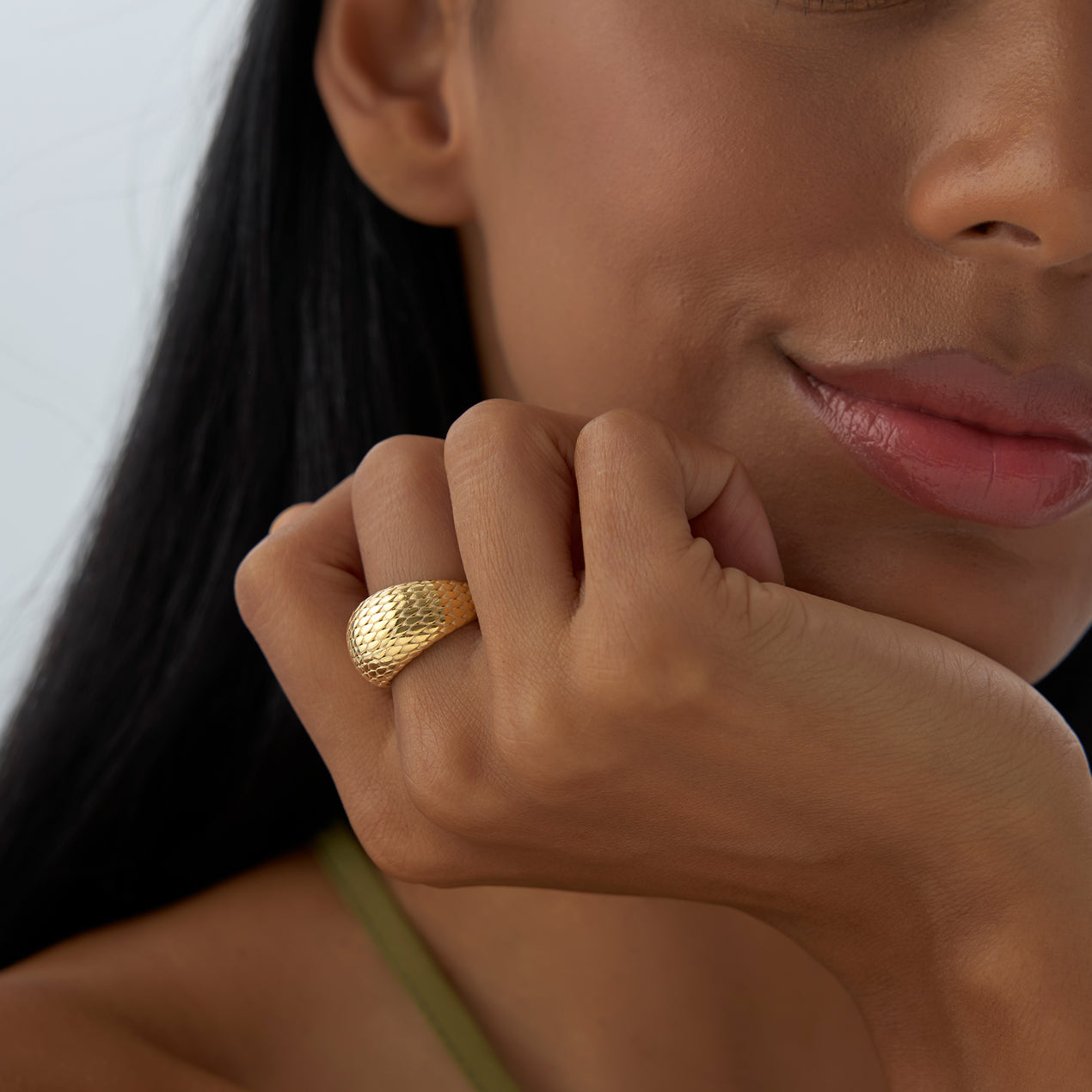 14K Solid Gold Snake Skin Ring | Chunky Textured Band | Unisex Statement Jewelry | VLOVE