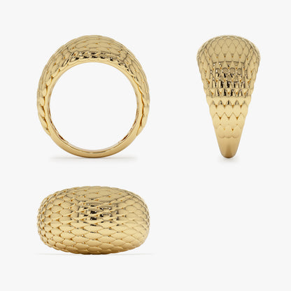 14K Solid Gold Snake Skin Ring | Chunky Textured Band | Unisex Statement Jewelry | VLOVE