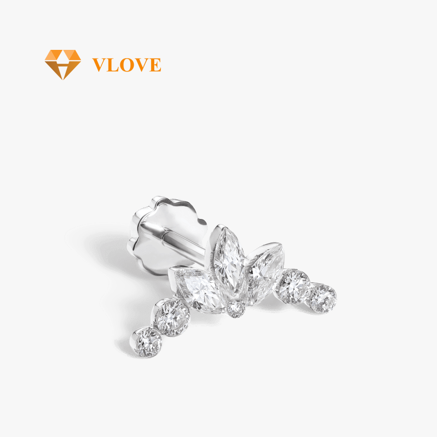 14K Gold Lotus Garland Diamond Stud Earrings | Floral Inspired Piercing Jewelry | Customizable Studs for Women | VLOVE