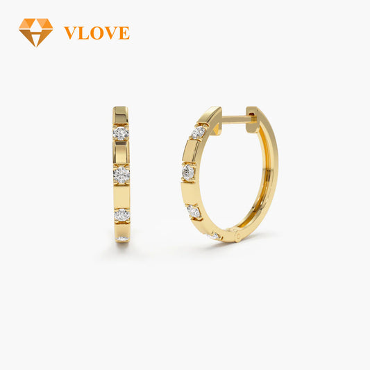 14K Gold Diamond Huggie Hoop Earrings | Classic Round Design | Wholesale Jewelry for Women | VLOVE