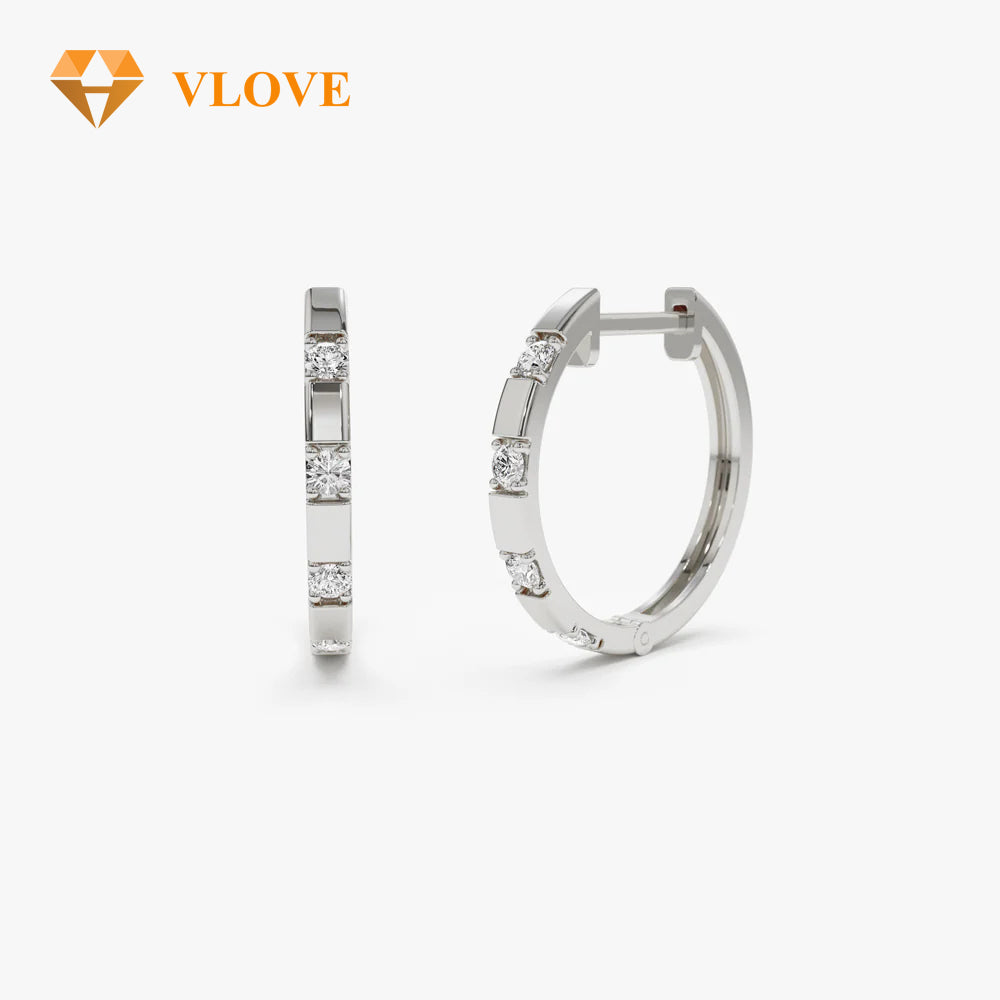 14K Gold Diamond Huggie Hoop Earrings | Classic Round Design | Wholesale Jewelry for Women | VLOVE