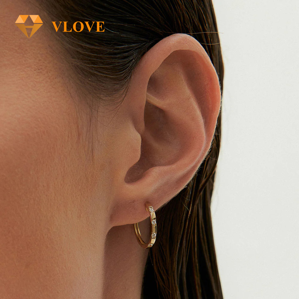 14K Gold Diamond Huggie Hoop Earrings | Classic Round Design | Wholesale Jewelry for Women | VLOVE