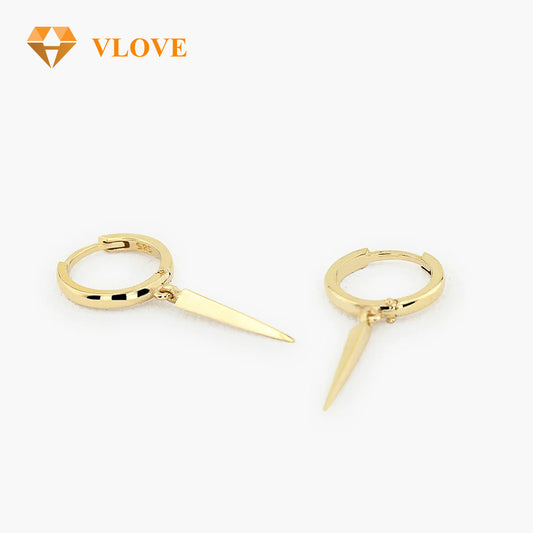 14K Gold Single Spike Drop Arrow Earrings | Modern Minimalist Hoop Earrings | Dainty Everyday Jewelry | VLOVE