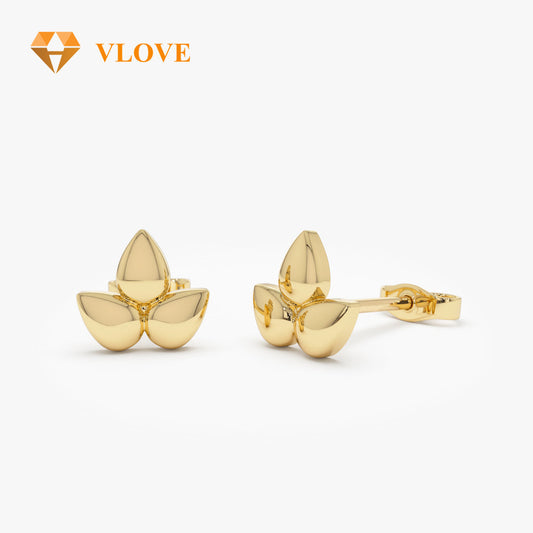 14K Gold Trio Petal Stud Earrings | Floral Design Stud Earrings for Women | Customizable Fine Jewelry | VLOVE