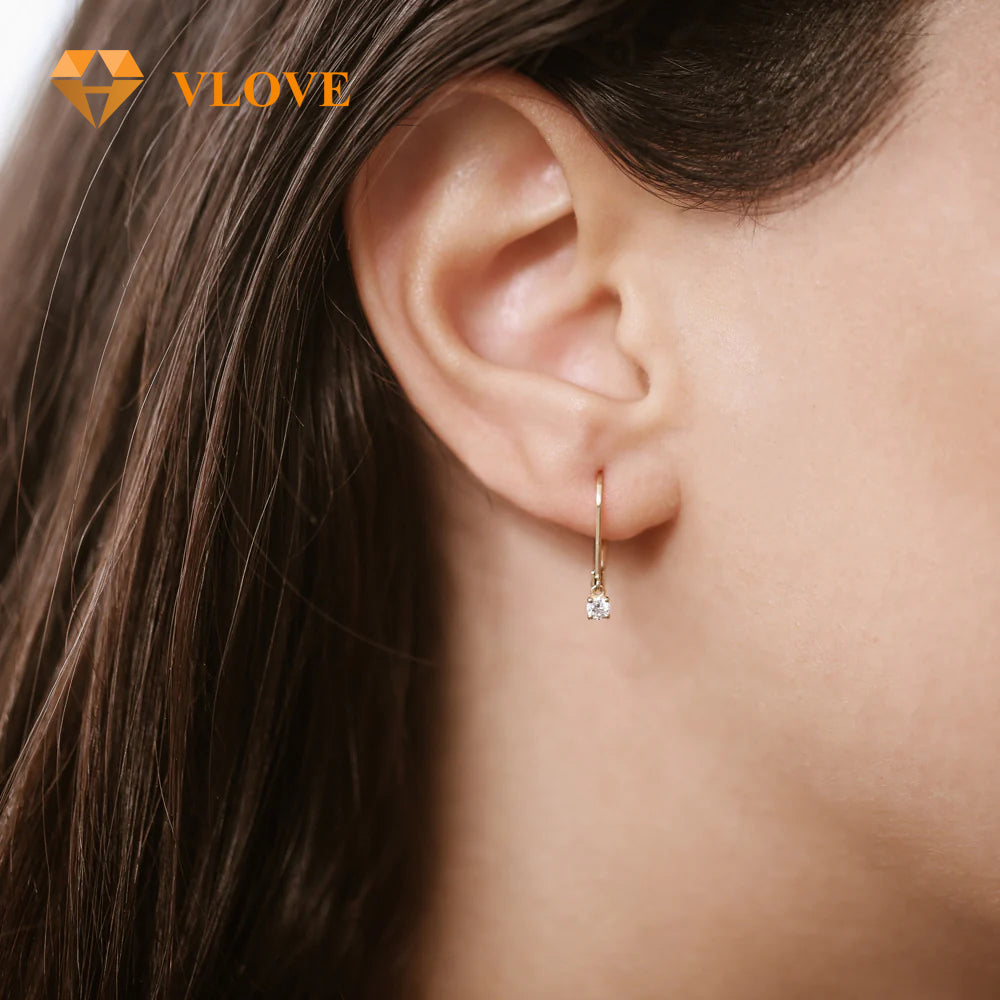 14K Gold Round Diamond Huggie Hoop Earrings | Secure Snap Closure Studs | Everyday Luxury Jewelry | VLOVE