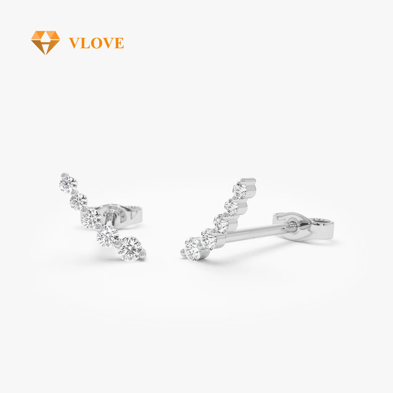 14K Gold Crawler Stud Earrings | Tiny Diamond Accent Earrings | Elegant Everyday Jewelry | VLOVE