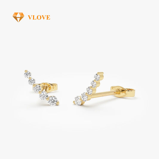 14K Gold Crawler Stud Earrings | Tiny Diamond Accent Earrings | Elegant Everyday Jewelry | VLOVE
