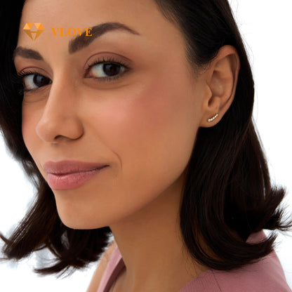 14K Gold Crawler Stud Earrings | Tiny Diamond Accent Earrings | Elegant Everyday Jewelry | VLOVE