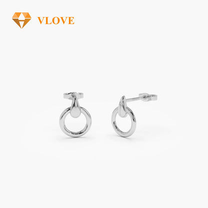 14K Gold Dainty Circle Drop Earrings | Minimalist Hoop Earrings for Women | High-End Everyday Jewelry | VLOVE Wholesale