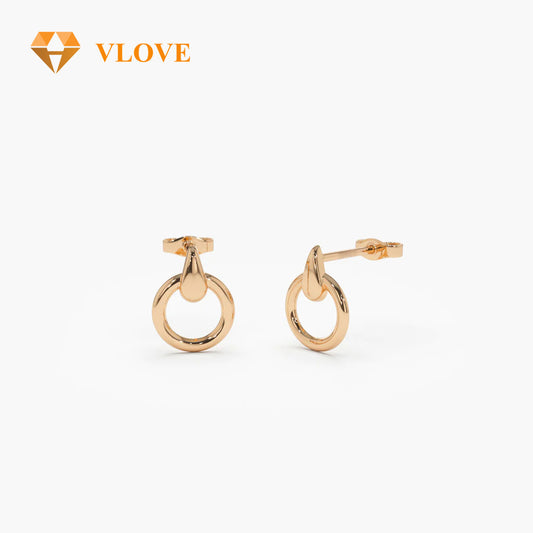 14K Gold Dainty Circle Drop Earrings | Minimalist Hoop Earrings for Women | High-End Everyday Jewelry | VLOVE Wholesale