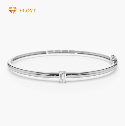 14K Gold Emerald Cut Diamond Bangle Bracelet | Single Stone Tennis Bracelet | Luxury Fine Jewelry | VLOVE
