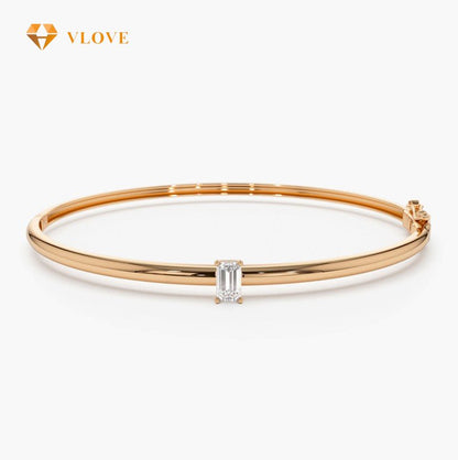 14K Gold Emerald Cut Diamond Bangle Bracelet | Single Stone Tennis Bracelet | Luxury Fine Jewelry | VLOVE