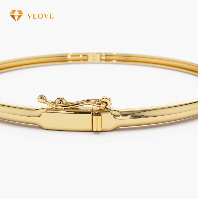 14K Gold Emerald Cut Diamond Bangle Bracelet | Single Stone Tennis Bracelet | Luxury Fine Jewelry | VLOVE