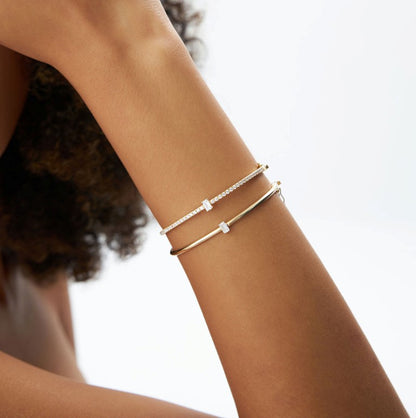 14K Gold Emerald Cut Diamond Bangle Bracelet | Single Stone Tennis Bracelet | Luxury Fine Jewelry | VLOVE
