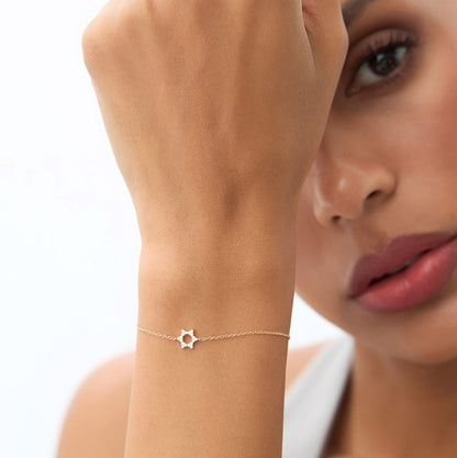 14K Gold Star of David Diamond Bracelet | Thin Chain Link Bracelet | Minimalist Religious Jewelry | VLOVE