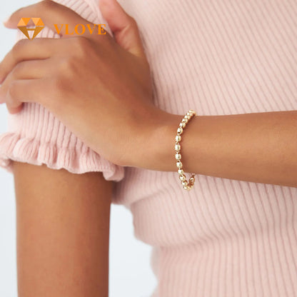 14K Gold 5MM Ball Beaded Bracelet | Stackable Elegant Bracelet for Women | Sophisticated Gold Jewelry | VLOVE