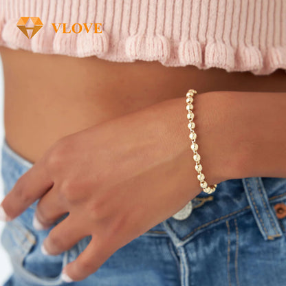 14K Gold 5MM Ball Beaded Bracelet | Stackable Elegant Bracelet for Women | Sophisticated Gold Jewelry | VLOVE