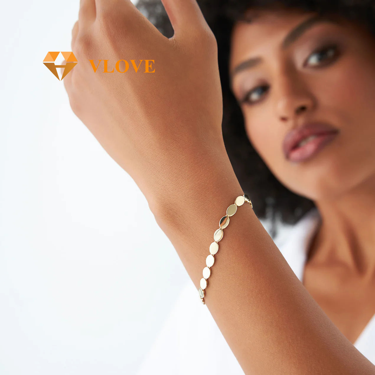 14K Gold Square Link Stacking Bracelet | Minimalist Chain Bracelet for Women | Personalized Name Jewelry | VLOVE