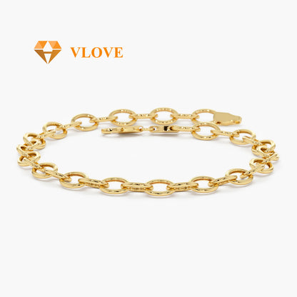 14K Gold Oval Link Chain Bracelet | Stackable Minimalist Jewelry for Women | Fine Cable Chain Bracelet | VLOVE