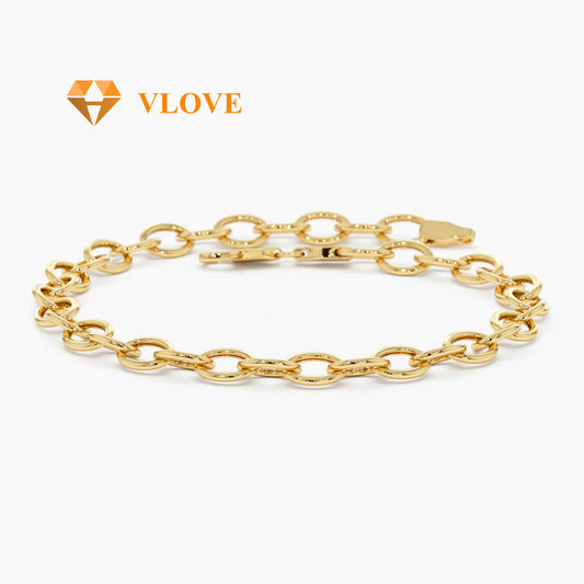 14K Gold Oval Link Chain Bracelet | Stackable Minimalist Jewelry for Women | Fine Cable Chain Bracelet | VLOVE
