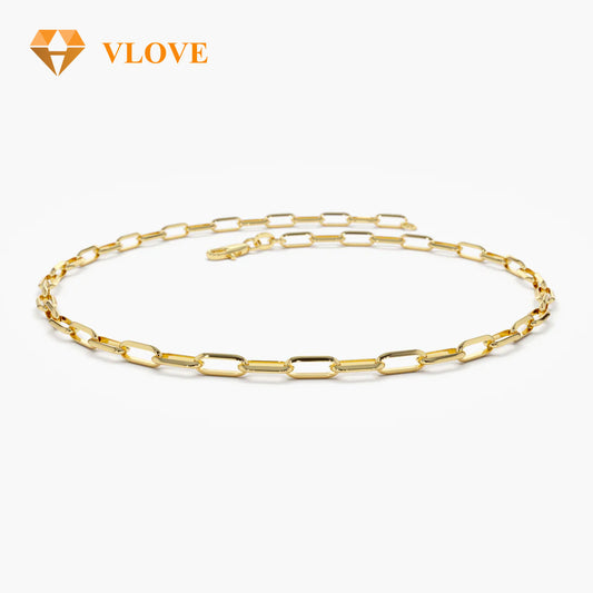 14K Gold Paper Clip Link Bracelet | Ultra Thin Chain Bracelet for Women | Minimalist Daily Jewelry | VLOVE
