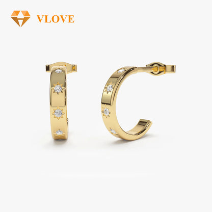 14K Gold Star Diamond Stud Earrings | Minimalist Starburst Design | Women's Fine Jewelry | VLOVE