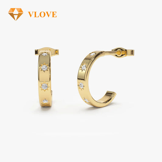14K Gold Star Diamond Stud Earrings | Minimalist Starburst Design | Women's Fine Jewelry | VLOVE