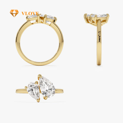 Toi Et Moi You and Me Lab Grown Diamond Ring | Pear Shaped 2.05 CTW | 14K Gold Engagement Ring for Couples | VLOVE Fine Jewelry