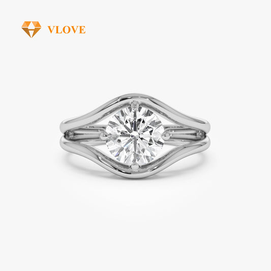 Lab Grown Diamond Split Shank Ring | 1.50 CTW Round Cut | 14K Gold Engagement Ring for Women | VLOVE