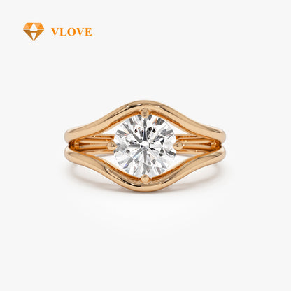 Lab Grown Diamond Split Shank Ring | 1.50 CTW Round Cut | 14K Gold Engagement Ring for Women | VLOVE