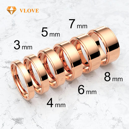 14K Solid Gold Wedding Band Set | Multiple Widths 3mm-8mm | High Polish Flat Step Edge | VLOVE Couple Rings
