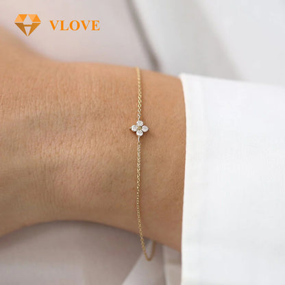 14K Gold Four Leaf Clover Diamond Bracelet | Lucky Charm Chain Bracelet for Women | Symbolic Jewelry Gift | VLOVE