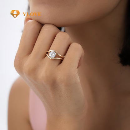 Lab Grown Diamond Split Shank Ring | 1.50 CTW Round Cut | 14K Gold Engagement Ring for Women | VLOVE