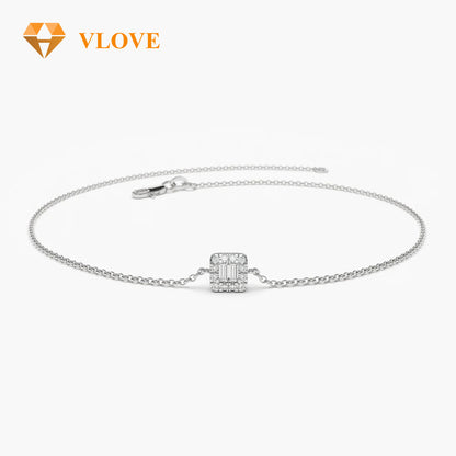 14K Gold Baguette and Round Diamond Station Bracelet | Tennis Chain Bracelet for Couples | Luxury Matching Jewelry | VLOVE