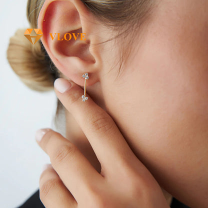 14K Vertical Bar Diamond Earrings | Geometric Triangle Studs | Natural Diamond Jewelry | VLOVE