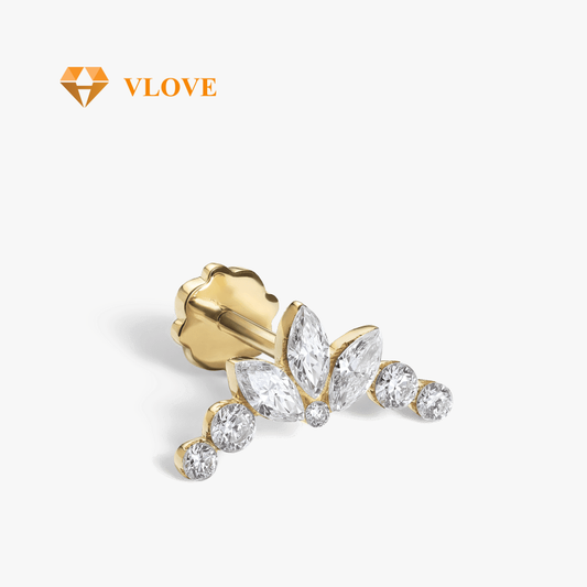14K Gold Lotus Garland Diamond Stud Earrings | Floral Inspired Piercing Jewelry | Customizable Studs for Women | VLOVE
