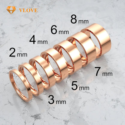 14K Solid Gold Wedding Band Set | Multiple Widths 3mm-8mm | High Polish Flat Step Edge | VLOVE Couple Rings
