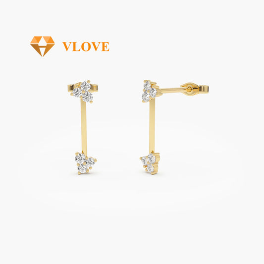 14K Vertical Bar Diamond Earrings | Geometric Triangle Studs | Natural Diamond Jewelry | VLOVE