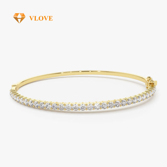 14K Gold Diamond Half Tennis Unique Bangle | 1.50 CTW Half Tennis Bangle for Women | Luxury Fashion Jewelry | VLOVE