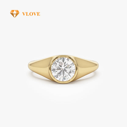 Lab Grown Diamond Signet Ring | 1.00 CTW 14K Gold Band | Anniversary Party Jewelry Gift | VLOVE