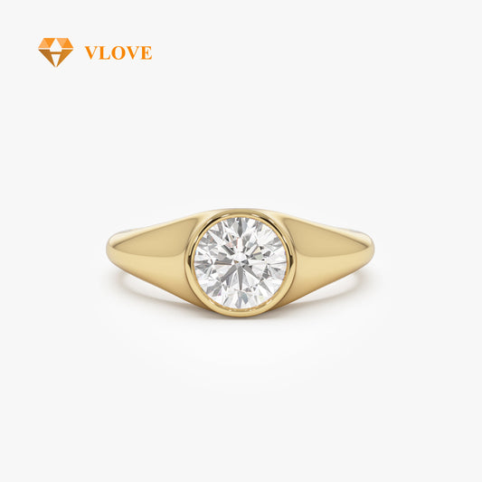Lab Grown Diamond Signet Ring | 1.00 CTW 14K Gold Band | Anniversary Party Jewelry Gift | VLOVE