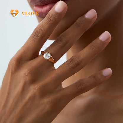 Lab Grown Diamond Signet Ring | 1.00 CTW 14K Gold Band | Anniversary Party Jewelry Gift | VLOVE