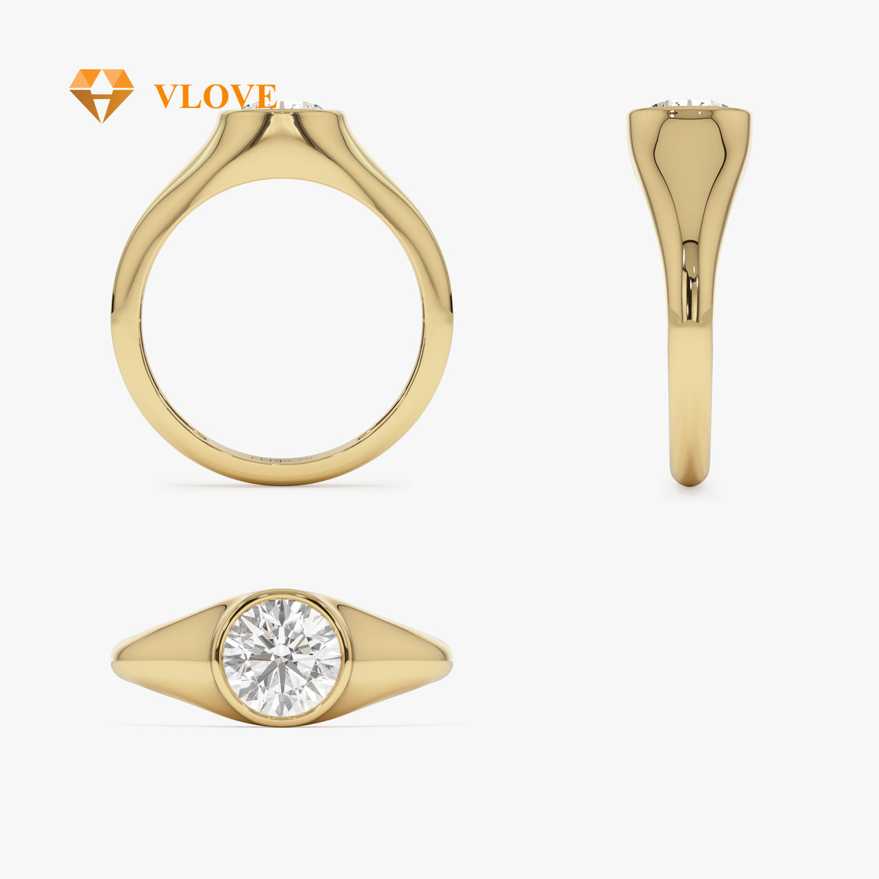 Lab Grown Diamond Signet Ring | 1.00 CTW 14K Gold Band | Anniversary Party Jewelry Gift | VLOVE